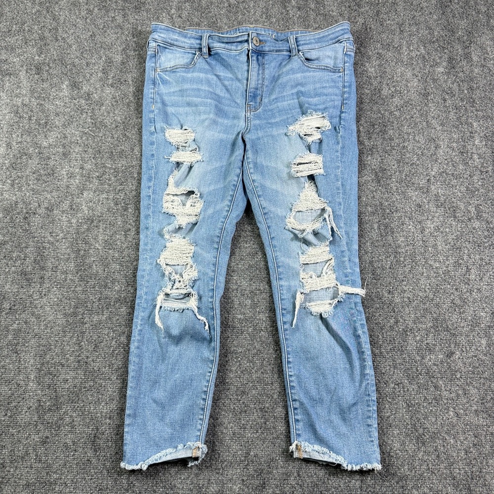 American Eagle Womens Jegging Crop Jeans Size 16 Mid Rise Distressed Stretch